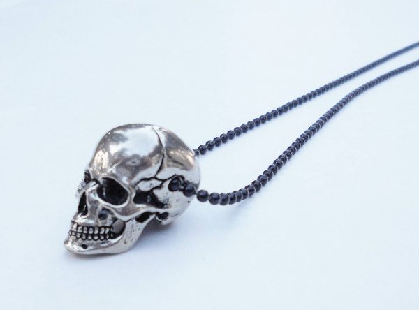 Men's White Copper Skull Pendant Necklace