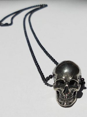White copper skull pendant necklace for men