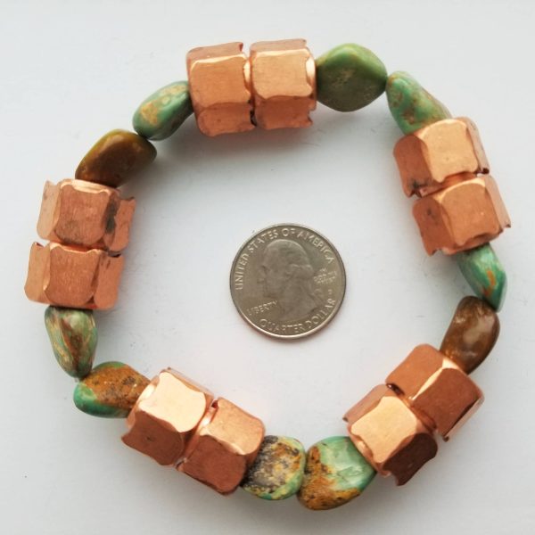 Men's Copper Nut and Turquoise Nugget Stretch Bracelet
